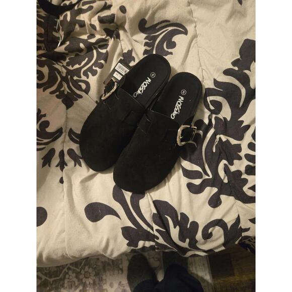 Shoes - Mossimo Black Suede Western Buckle Clogs - Size 8